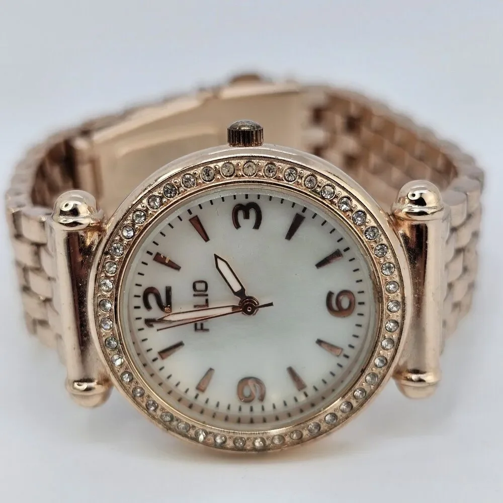 Folio Women's Watch 33MM White Dial Gold Bracelet Band ‎ 7